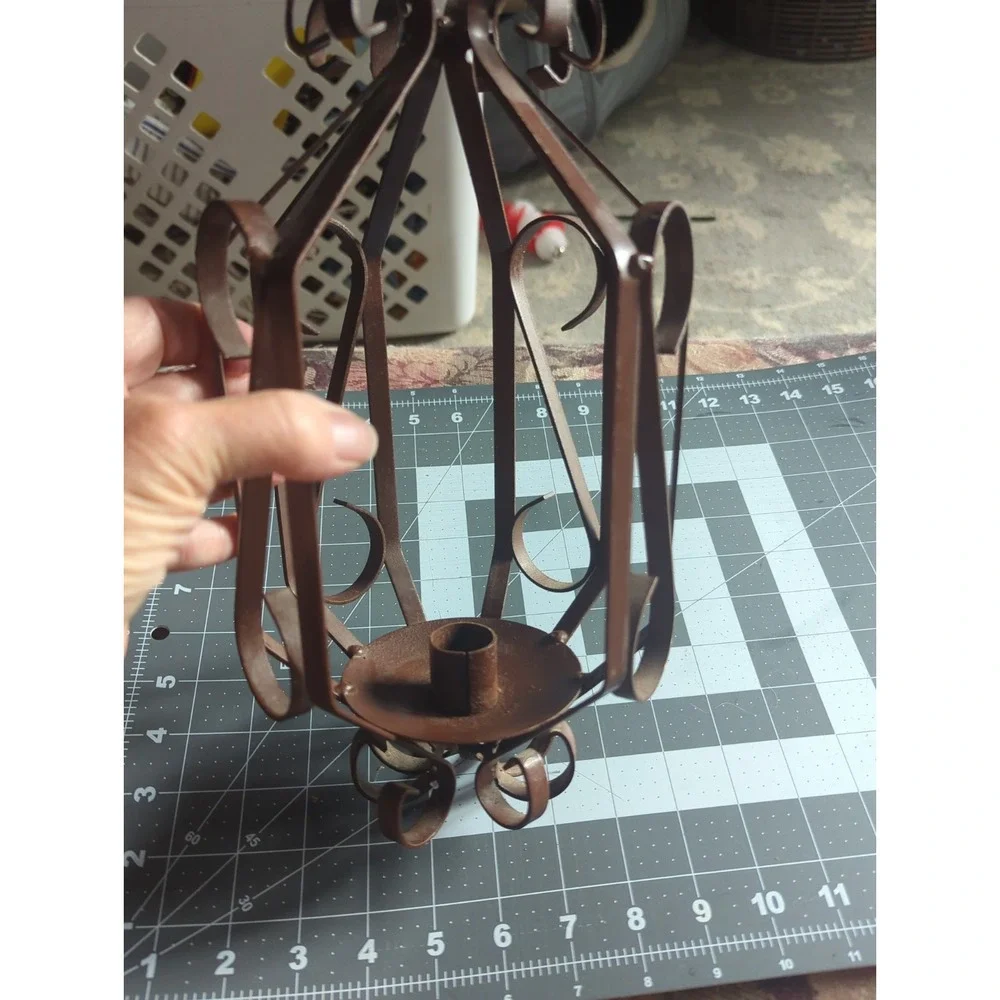 VTG MCM Wrought Iron Spanish Hanging Candle Holder Lantern Gothic Votive